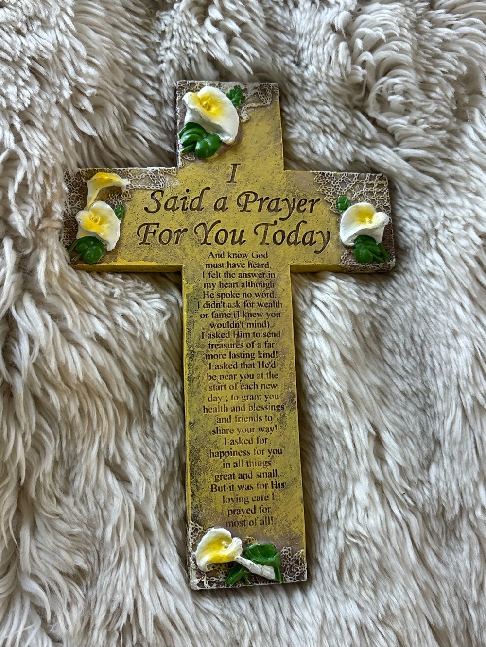 Altar'd State Yellow Floral Prayer Cross Wall Decor